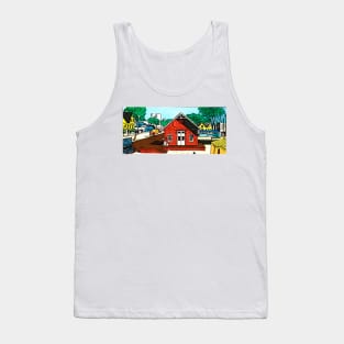 Red warehouse shed on the railroad Tank Top